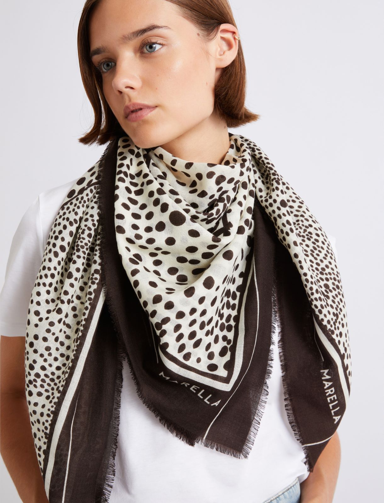 Animal-print wool shawl - CREAM - Marella - 3