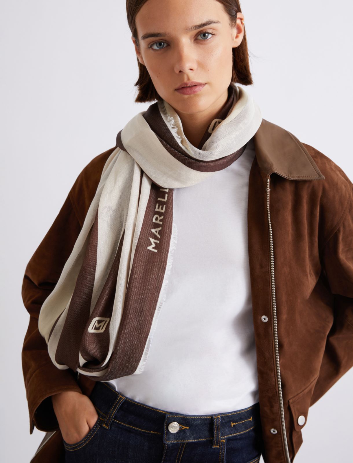 Jacquard-patterned stole - DARK BROWN - Marella - 3