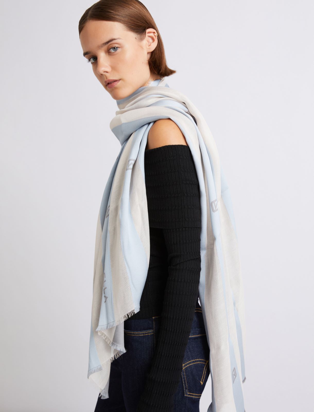 Jacquard-patterned stole - GREY - Marella - 3