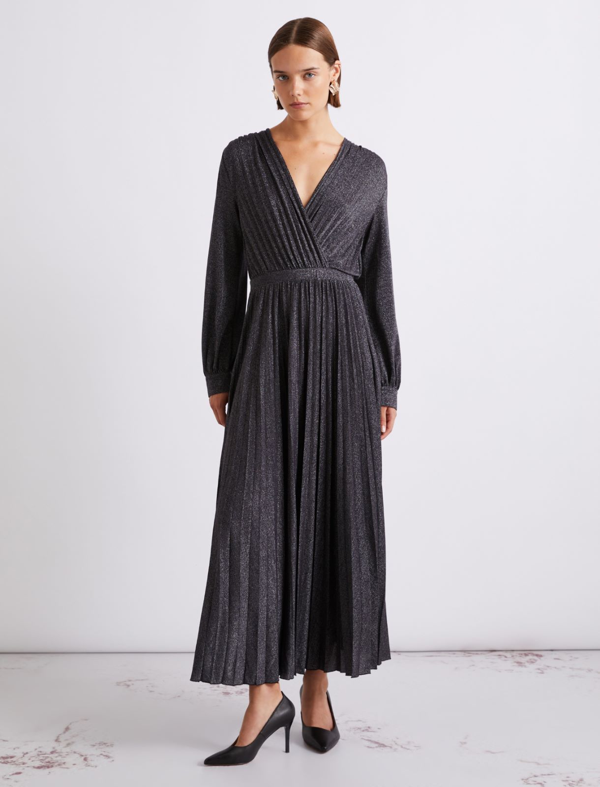 Vestido plisado de punto de lúrex - AZUL NOCHE - Marella - 2