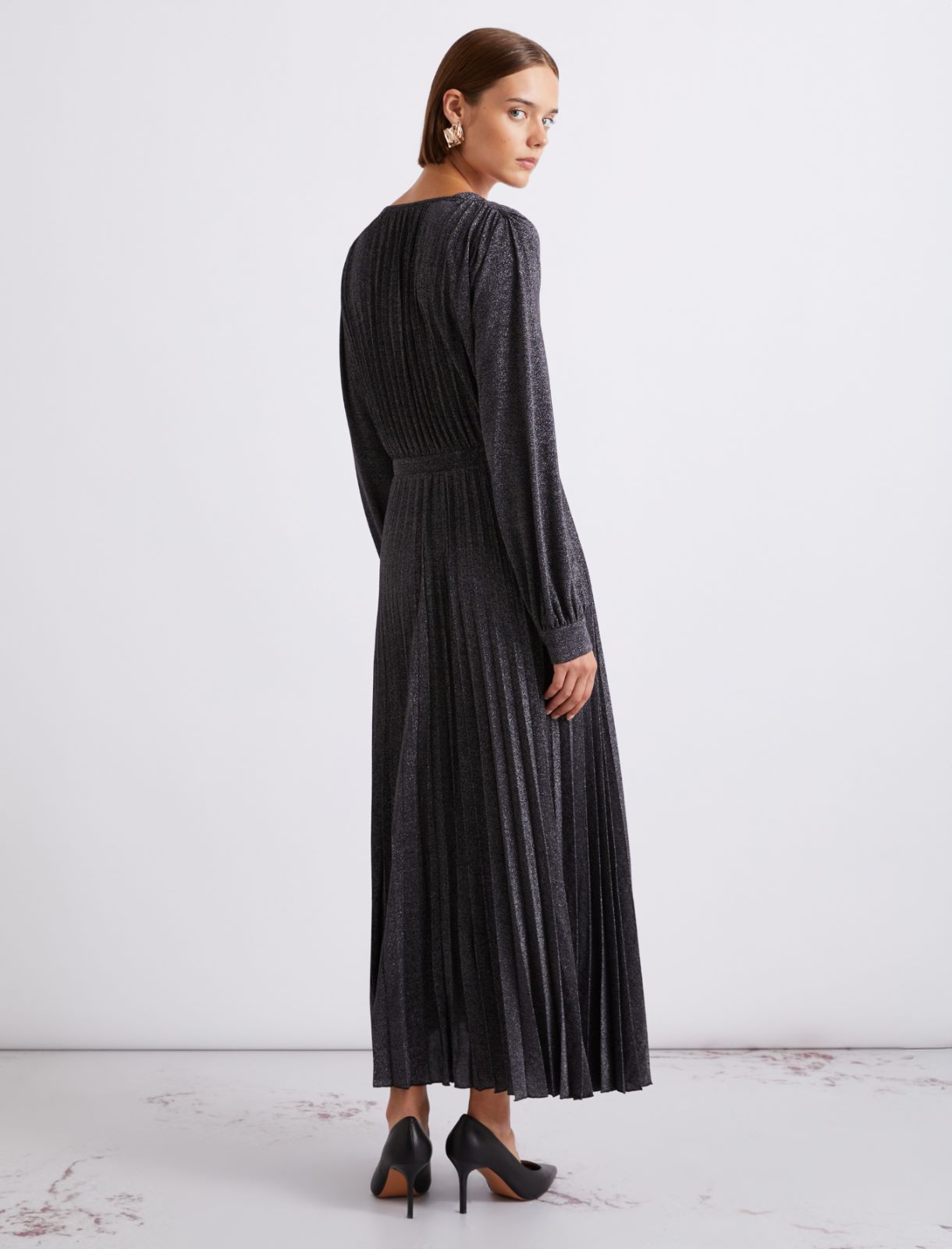 Vestido plisado de punto de lúrex - AZUL NOCHE - Marella - 3
