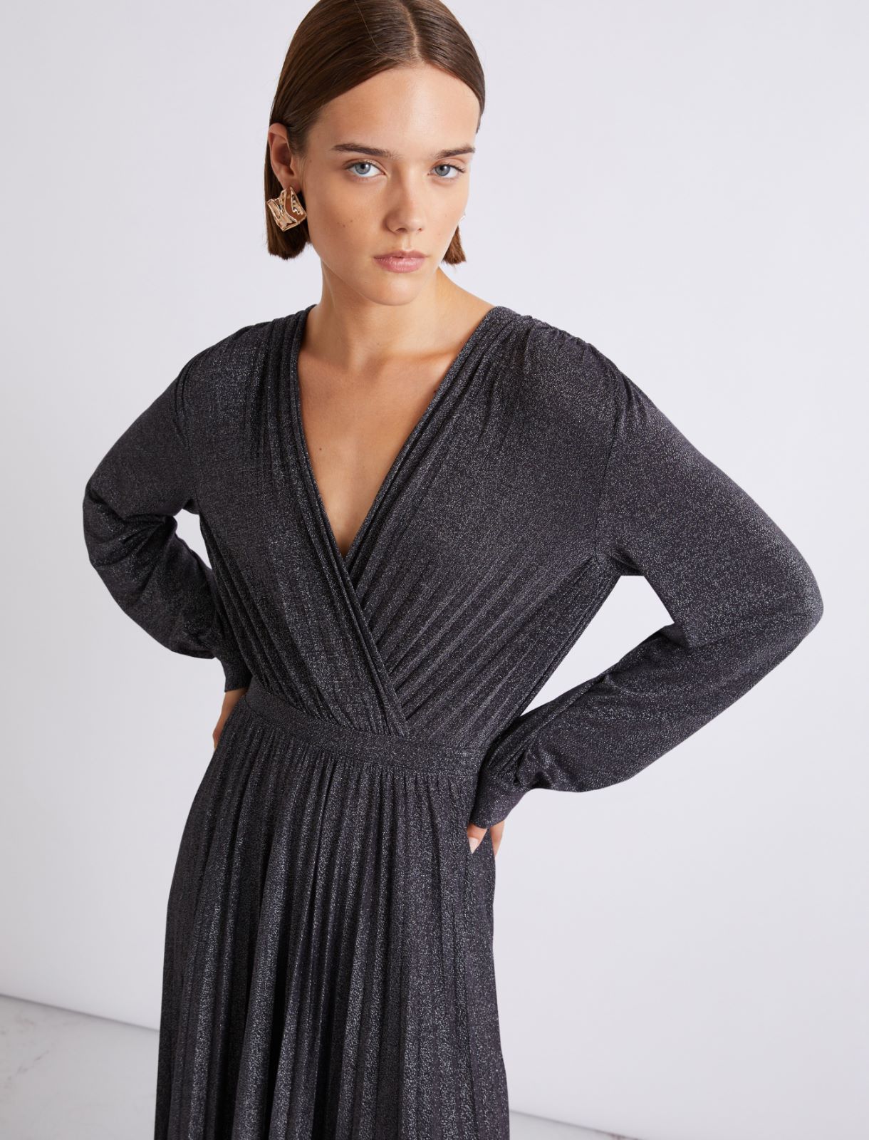 Vestido plisado de punto de lúrex - AZUL NOCHE - Marella - 5