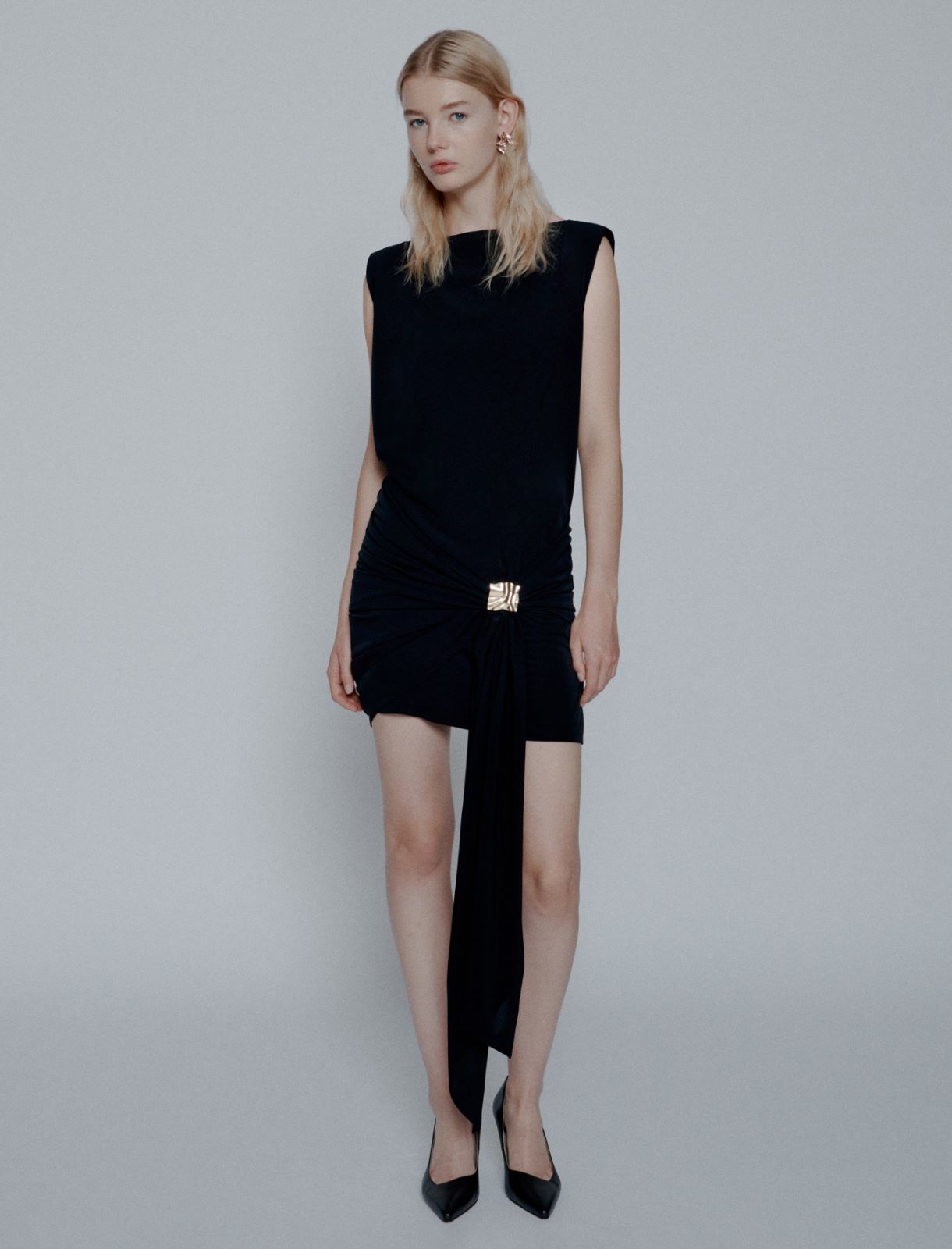 Jersey mini dress with draped belt detail - Black - Marella - 2
