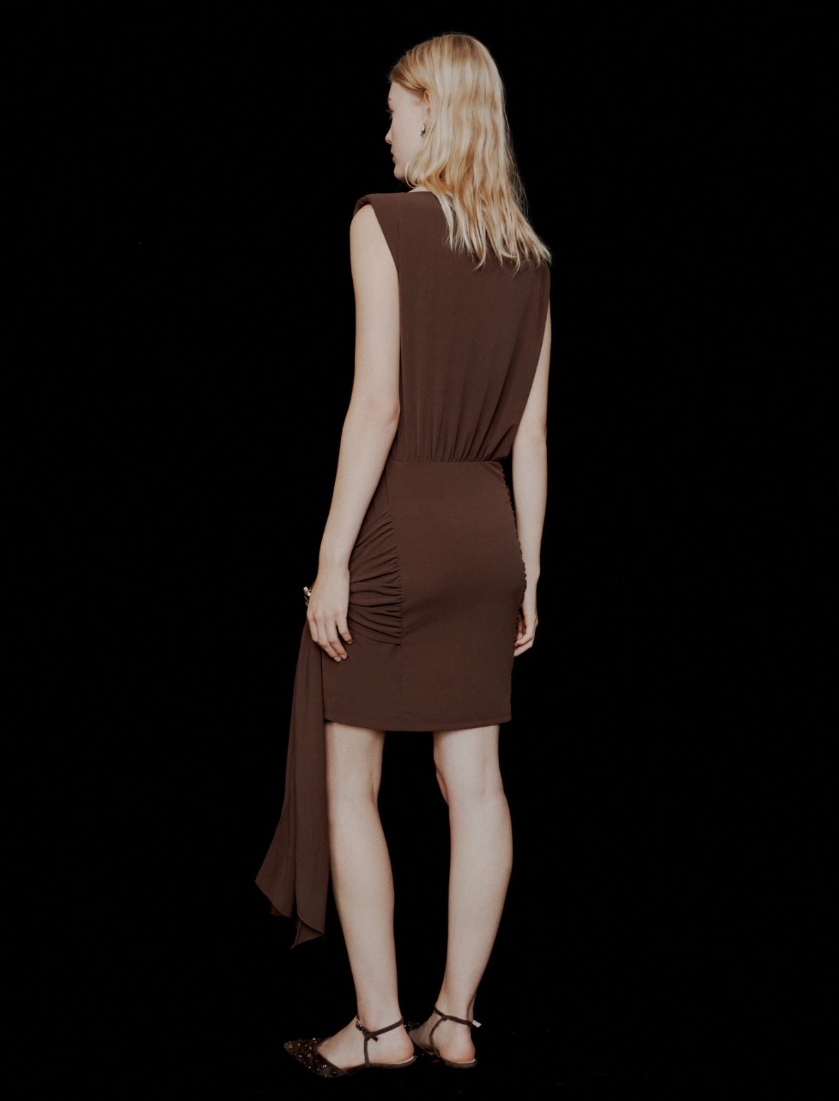 Jersey mini dress with draped belt detail - Brown - Marella - 3