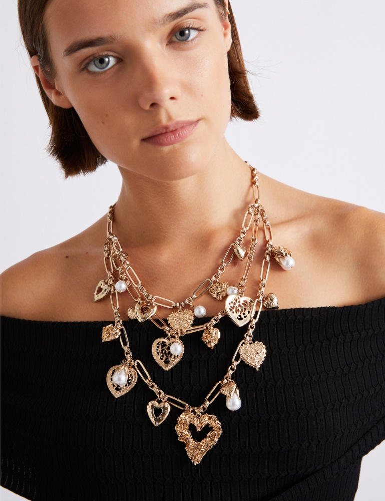 Heart and pearl-adorned multi-strand necklace - Marella