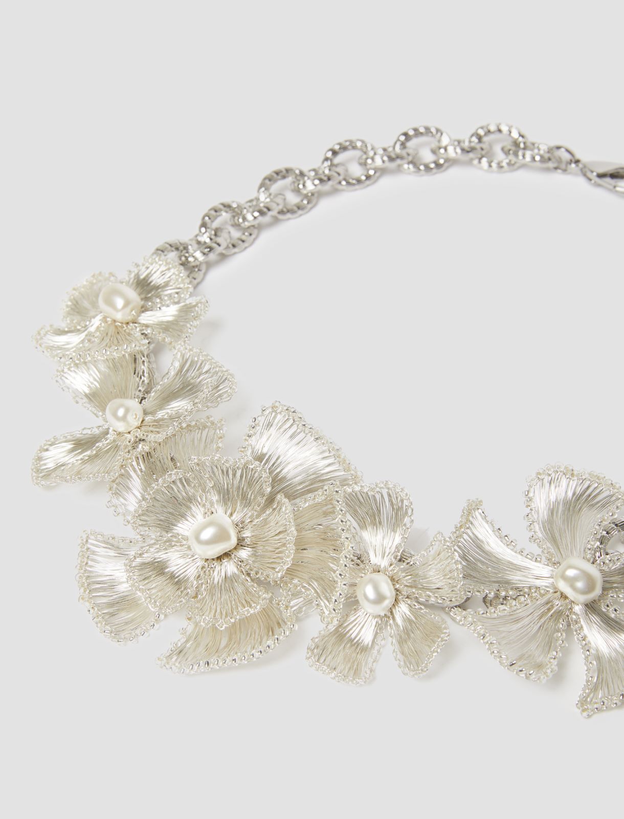Choker necklace with crochet flower detail - SILVER - Marella - 2