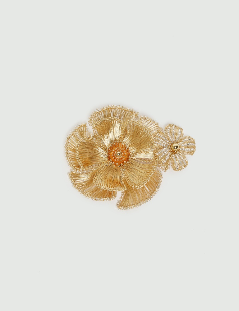 Brooch with crochet-knit metallic flowers - Marella