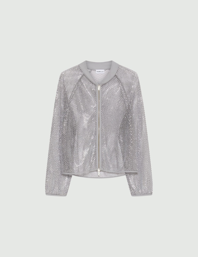 Rhinestone mesh blouson jacket - Marella