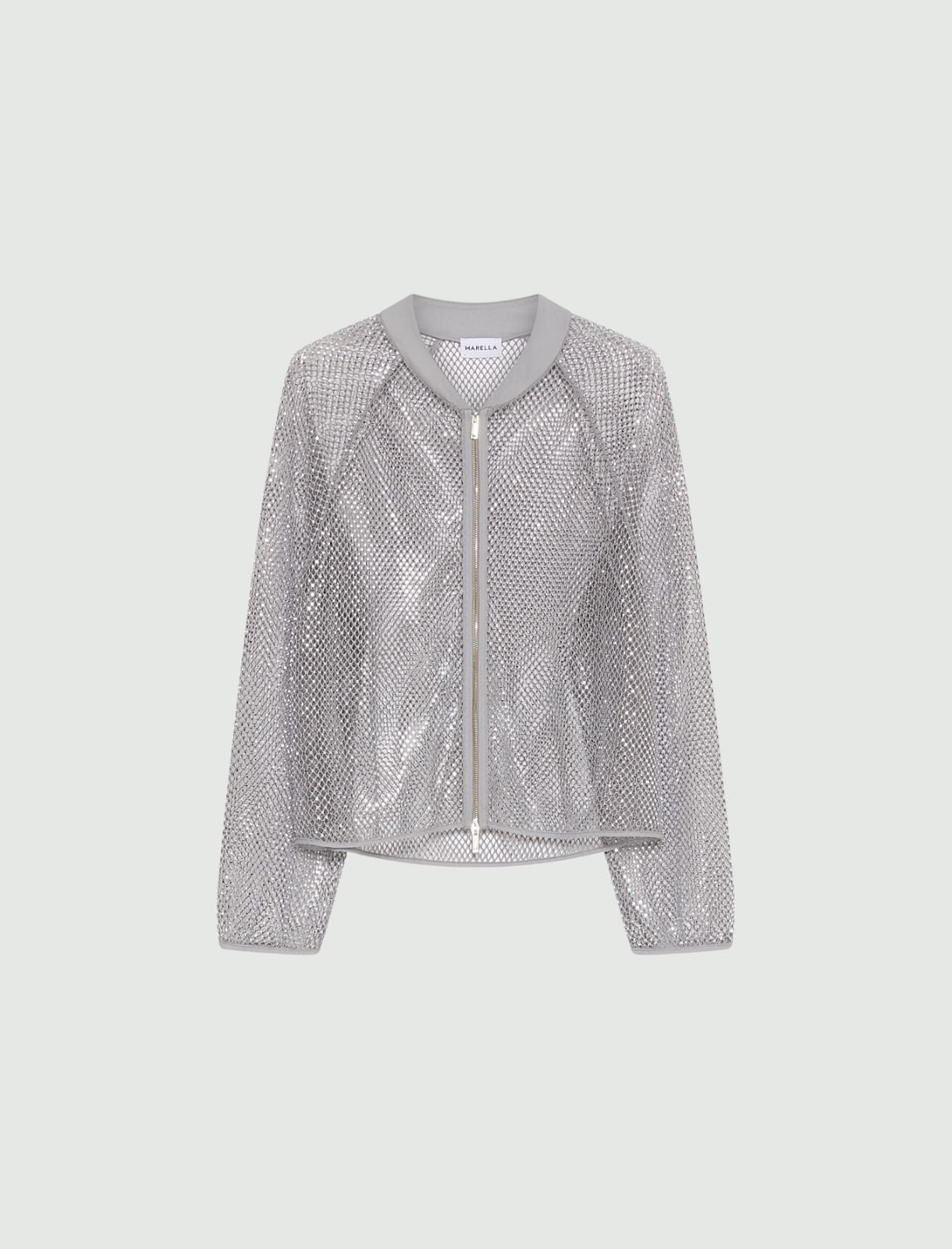 Rhinestone mesh blouson jacket - Grey - Marella