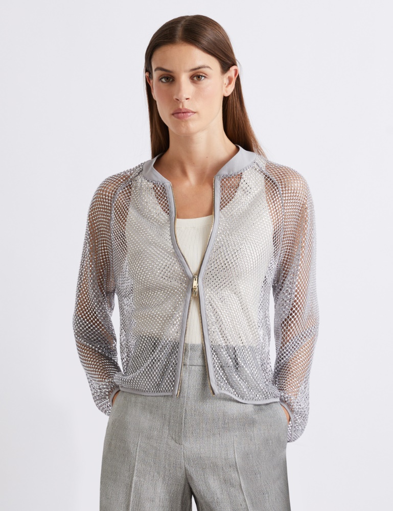 Rhinestone mesh blouson jacket - Marella