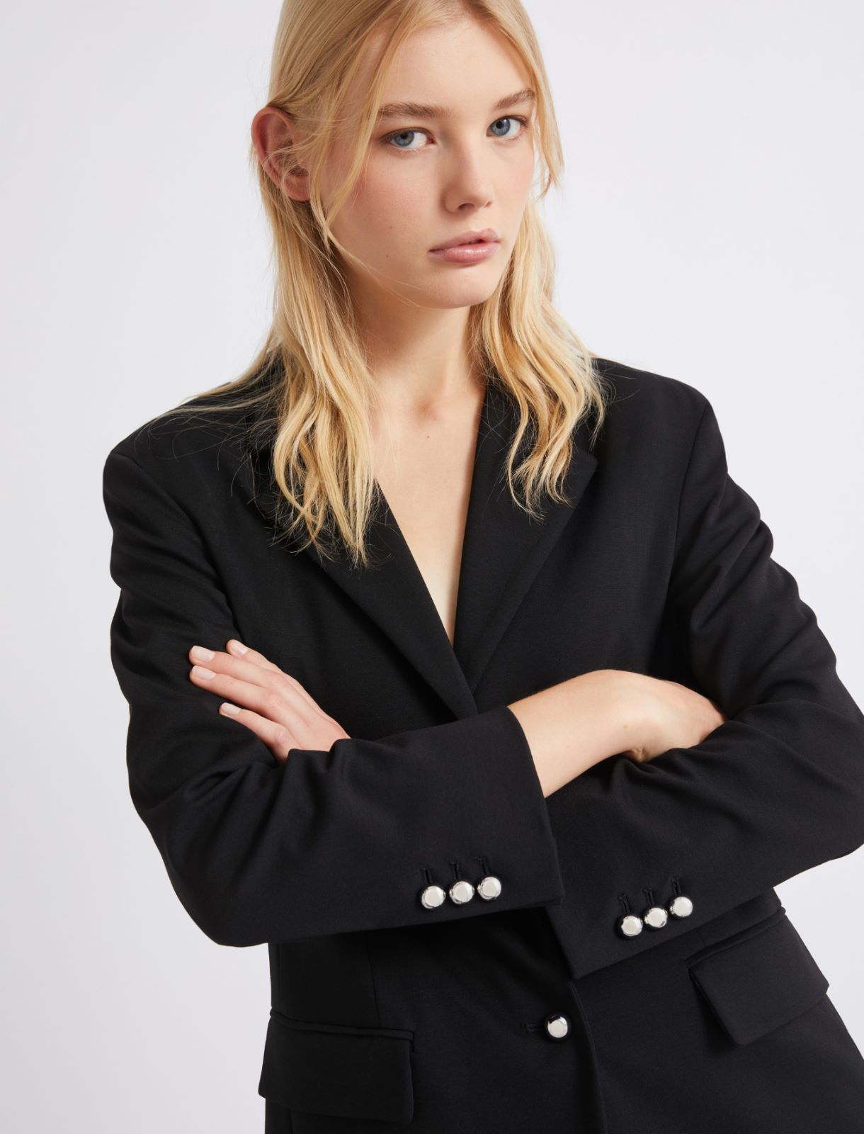 Einreihiger Blazer aus elastischem Jersey - SCHWARZ - Marella - 5