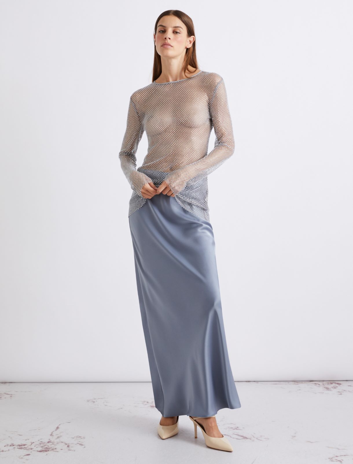 Rhinestone mesh T-shirt - Grey - Marella - 2