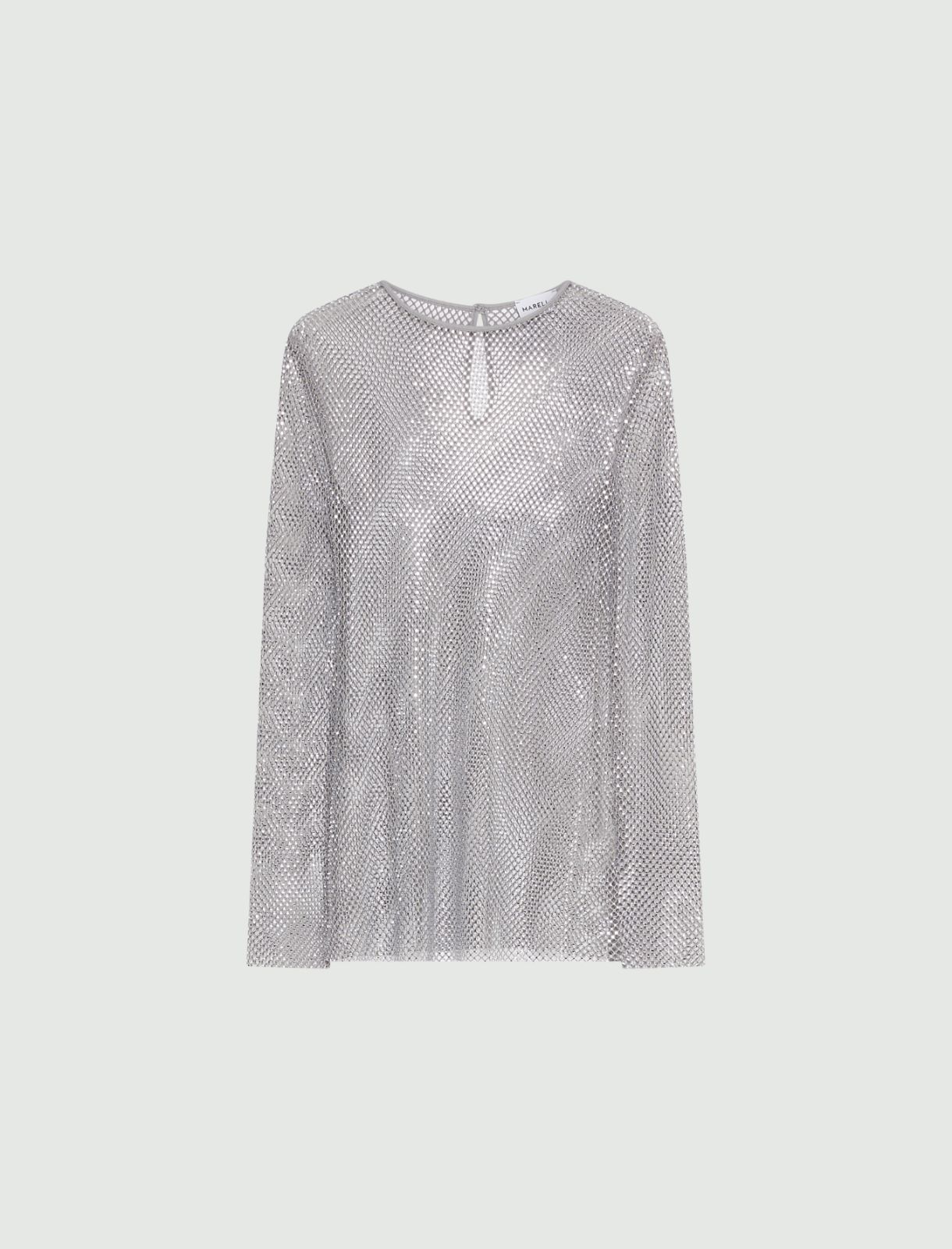 Rhinestone mesh T-shirt - Grey - Marella