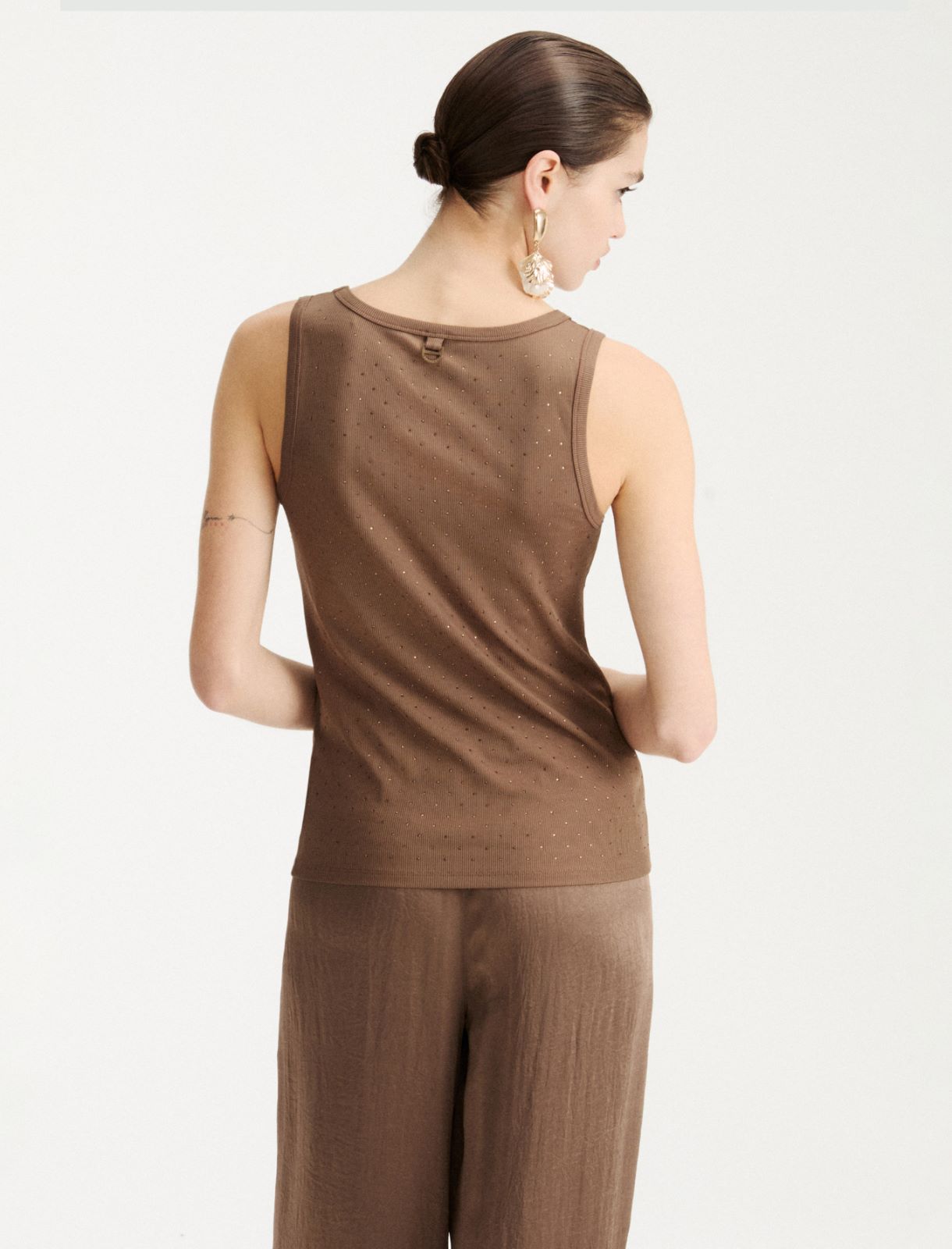 Canotta in jersey con micro strass - MARRONE - Marella - 3