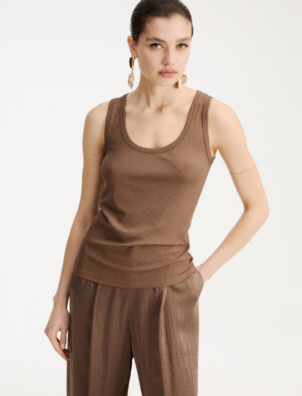 Canotta in jersey con micro strass - MARRONE - Marella - 4