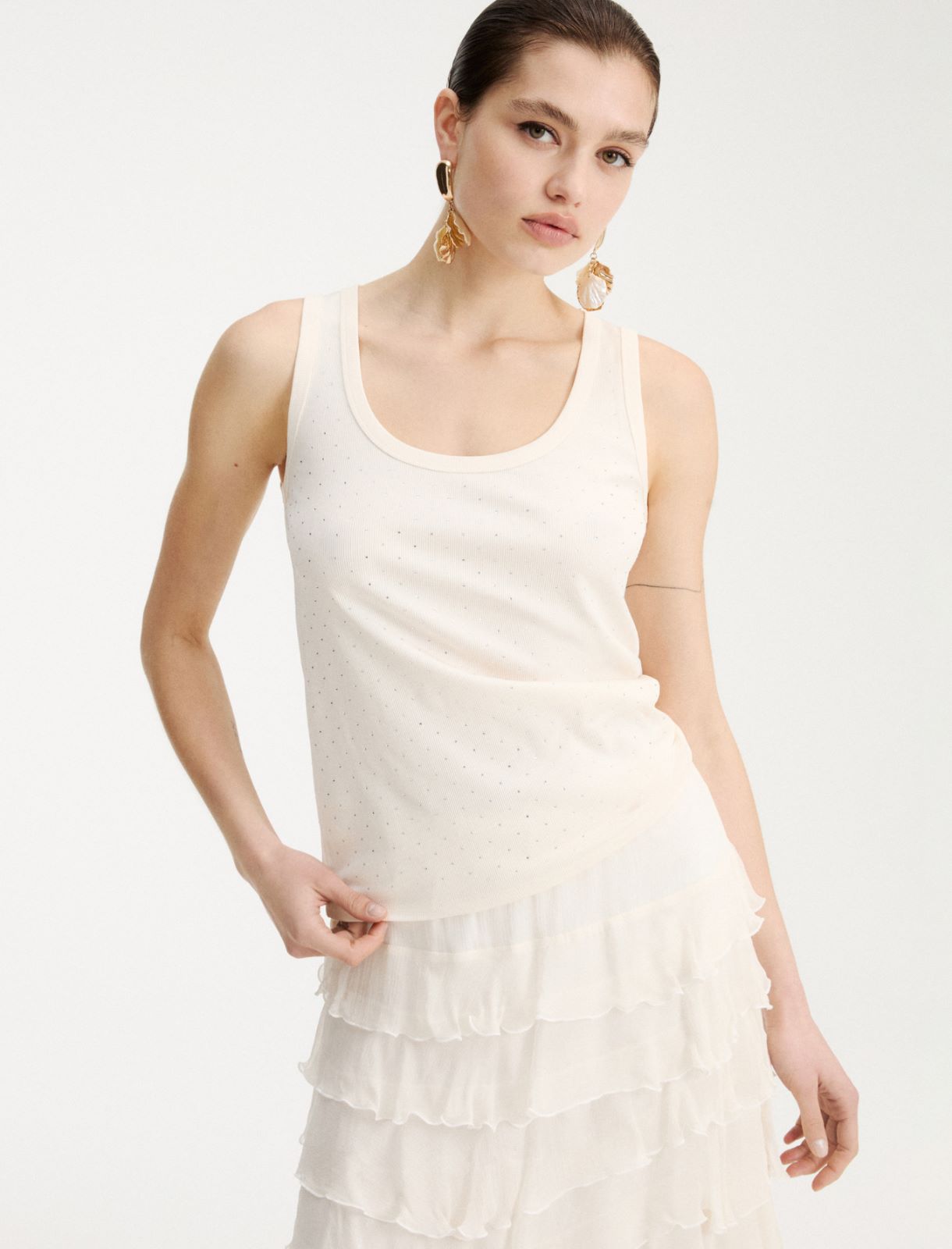 Canotta in jersey con micro strass - BIANCO LANA - Marella - 4