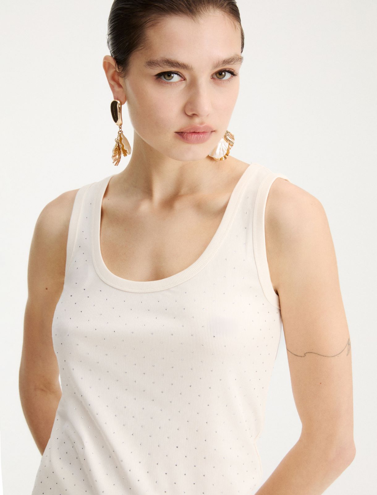Canotta in jersey con micro strass - BIANCO LANA - Marella - 5