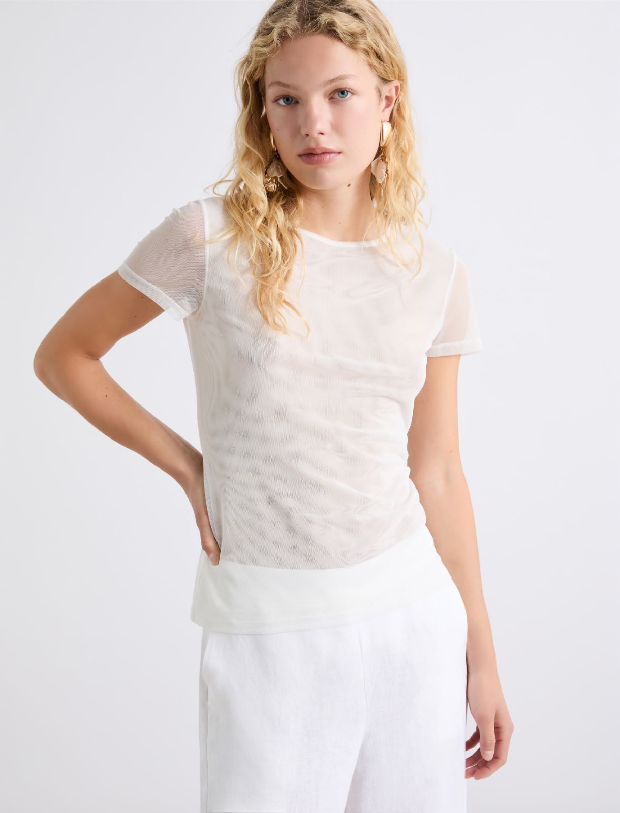 Stretch tulle T-shirt - WHITE - Marella - 4
