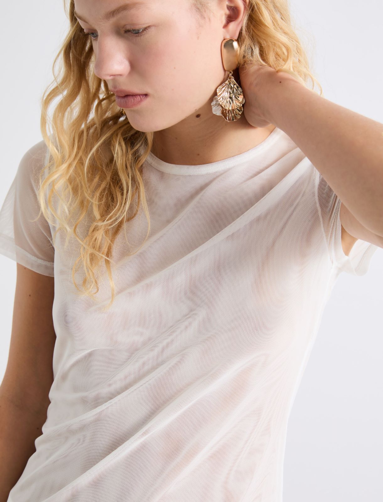 Stretch tulle T-shirt - WHITE - Marella - 5