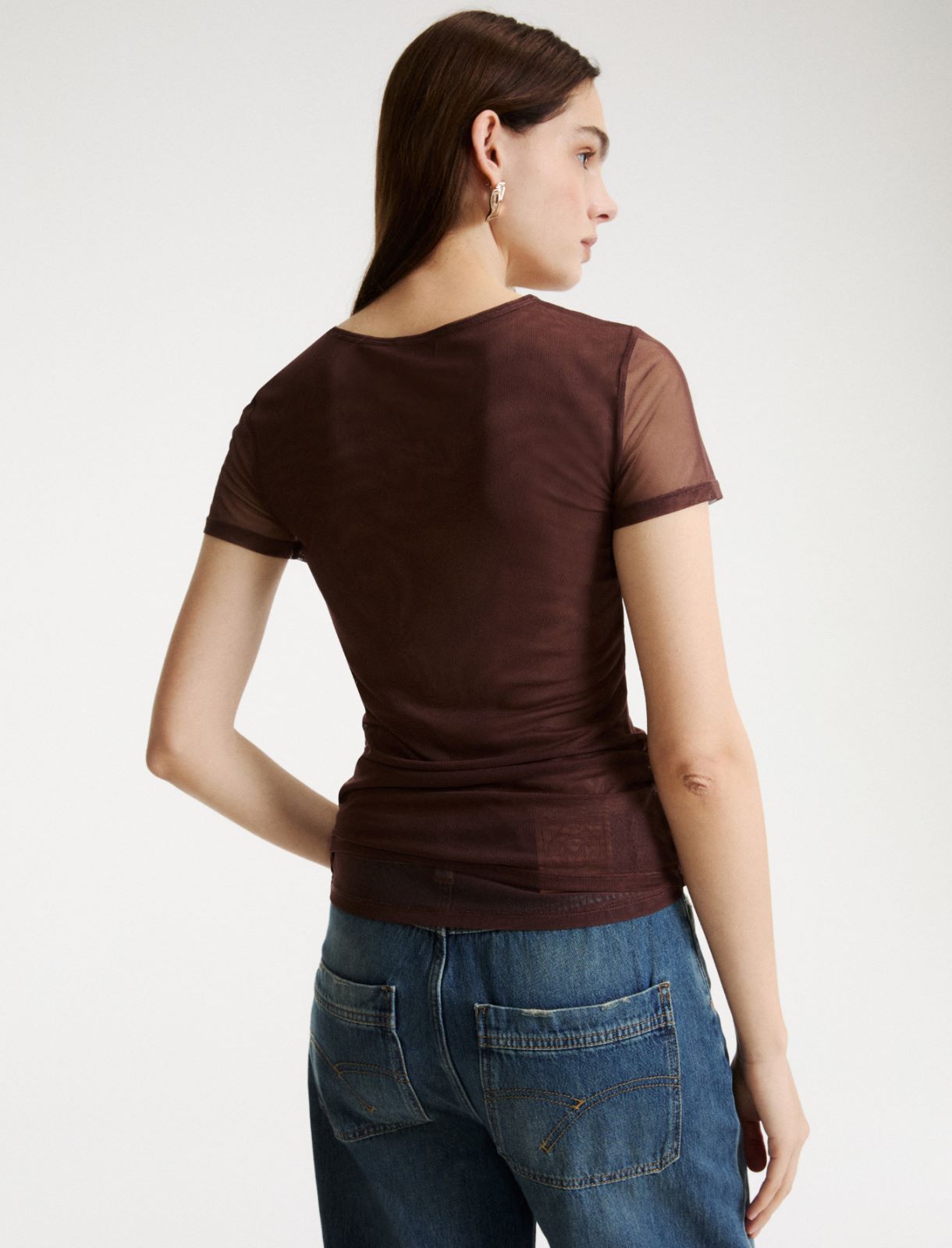 T-shirt in tulle stretch - MARRONE - Marella - 3