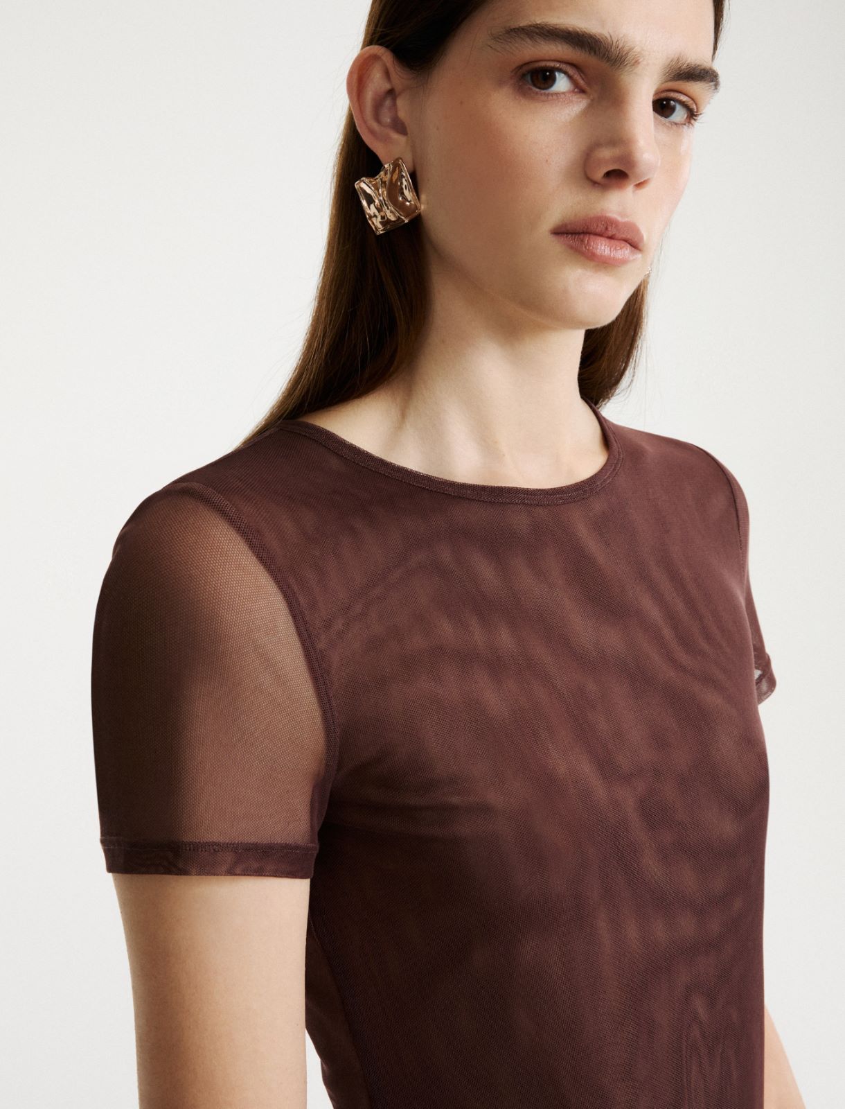 T-shirt in tulle stretch - MARRONE - Marella - 5