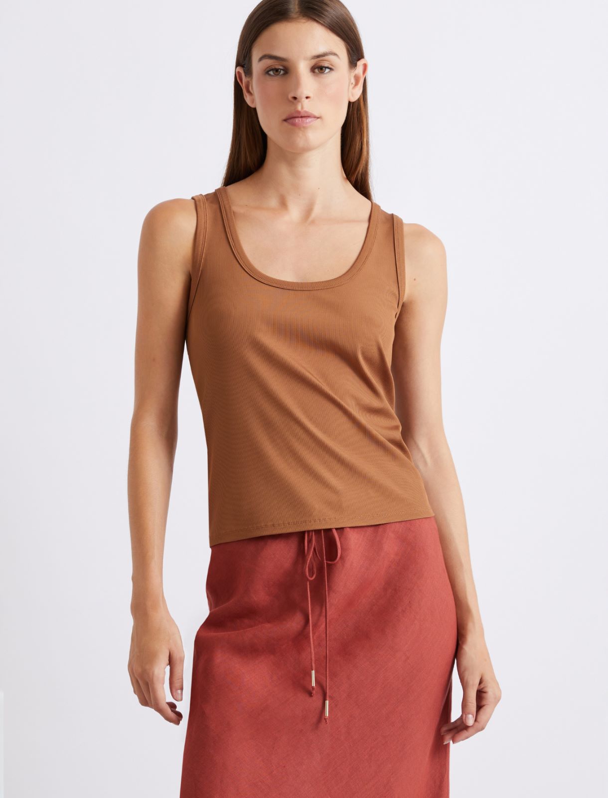 Rib-knit jersey top - TOBACCO BROWN - Marella - 4