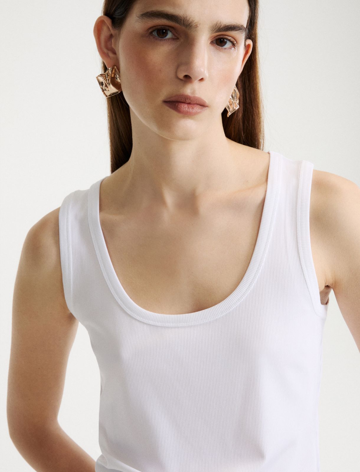 Rib-knit jersey top - WHITE - Marella - 5