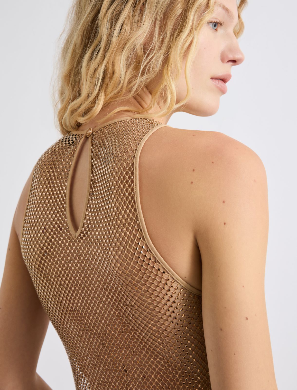 Rhinestone-adorned mesh top - BEIGE - Marella - 5