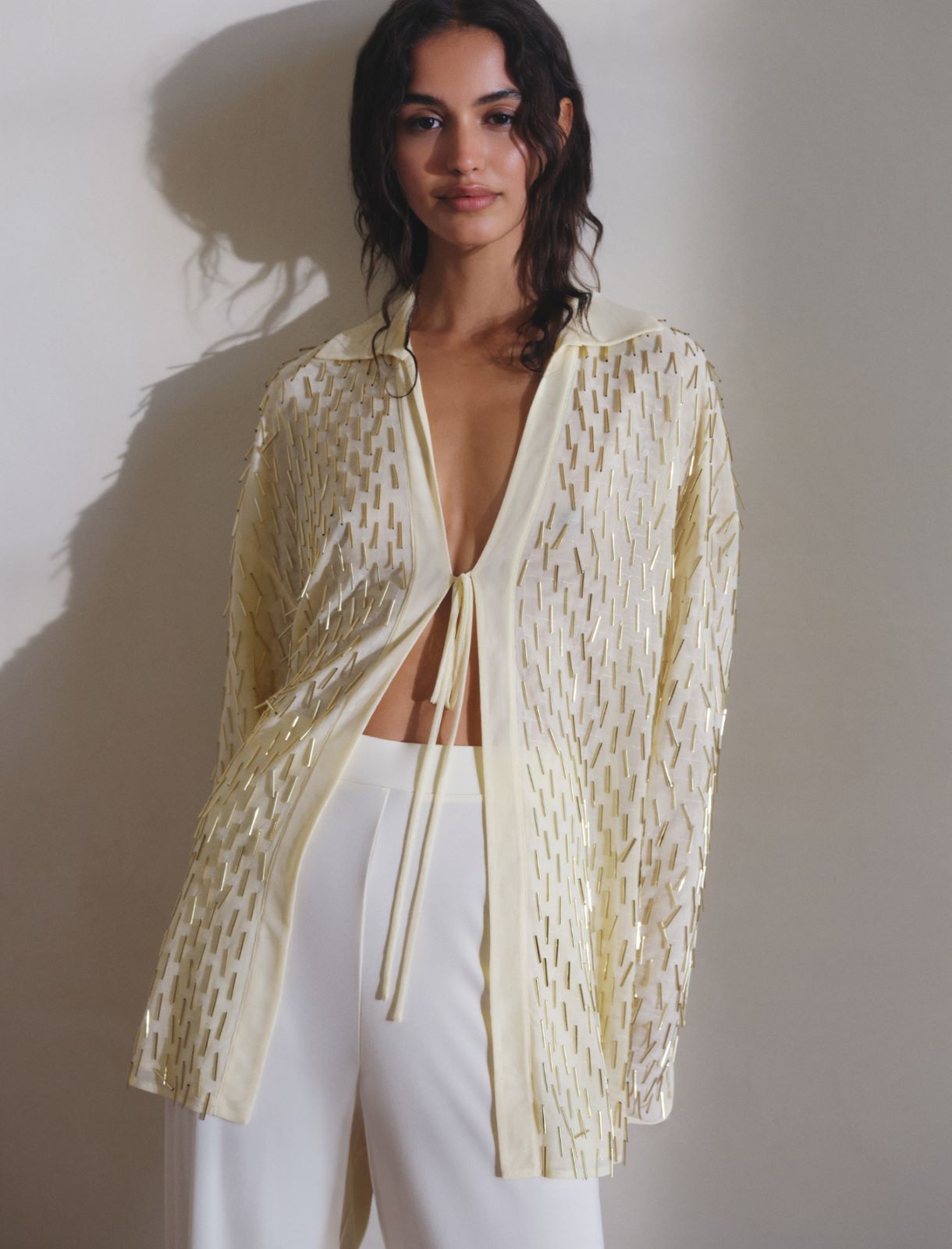 Camicia in tulle con ricamo canottiglie - GIALLO CHIARO - Marella - 2