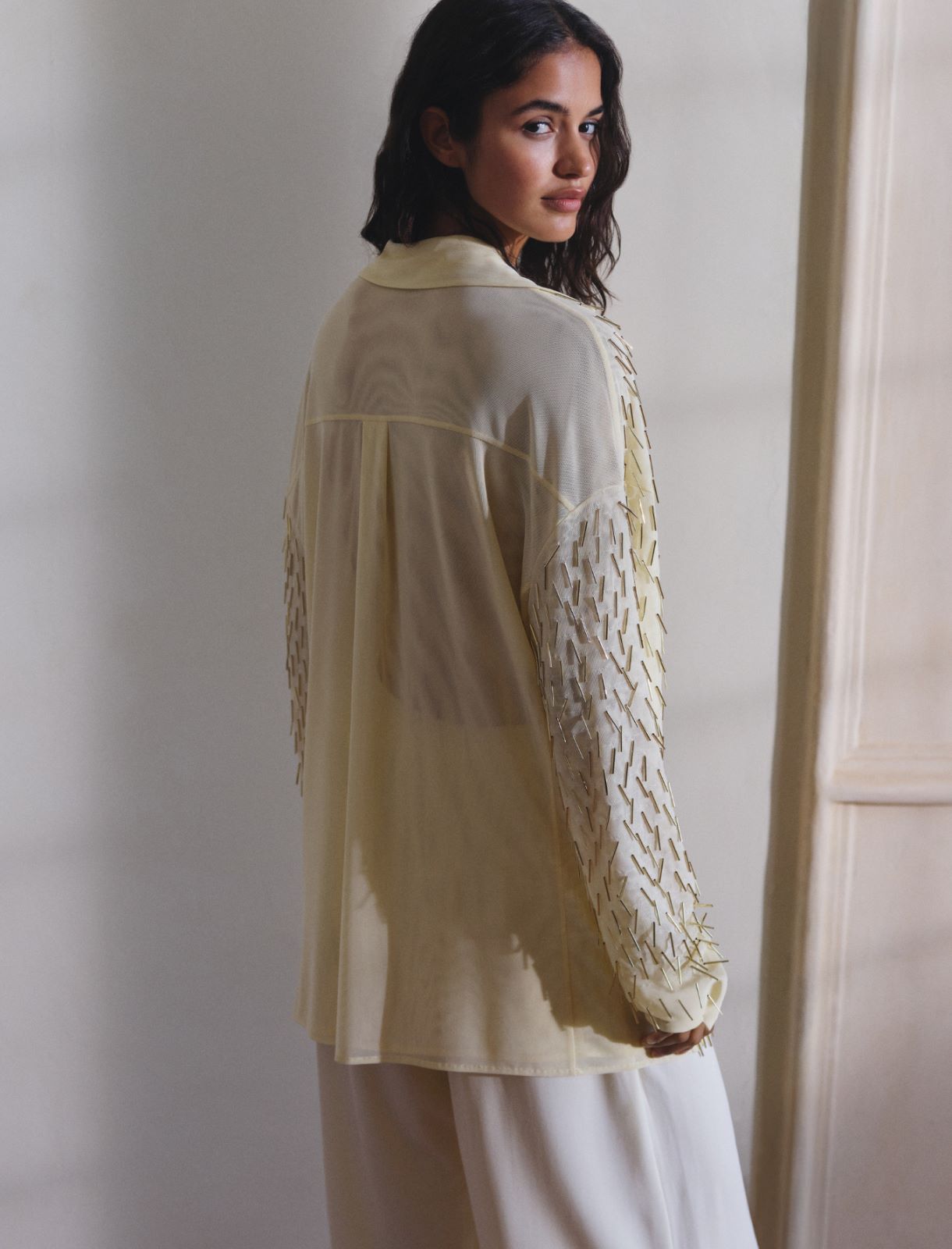 Camicia in tulle con ricamo canottiglie - GIALLO CHIARO - Marella - 3