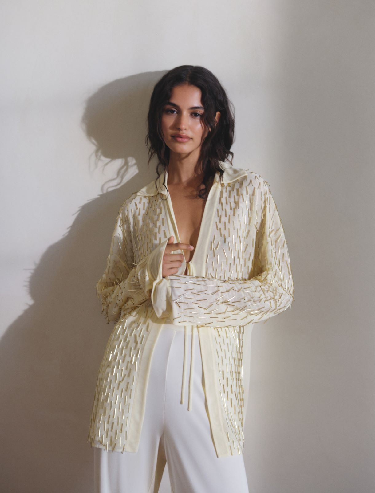 Camicia in tulle con ricamo canottiglie - GIALLO CHIARO - Marella - 4