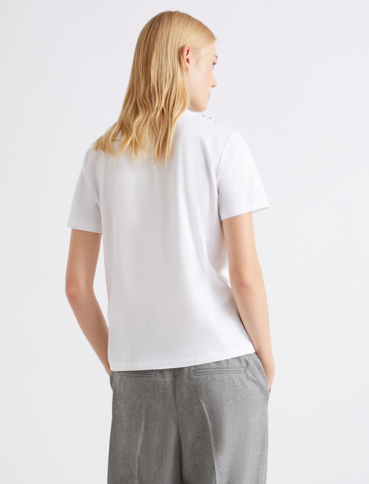 Bejewelled-detail T-shirt - OPTICAL WHITE - Marella - 3