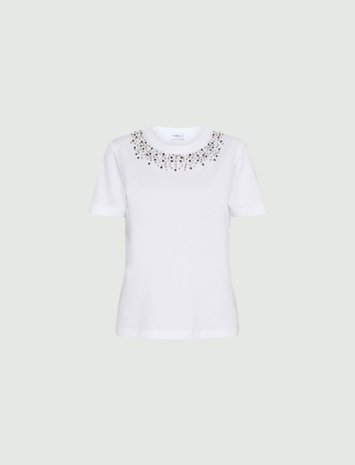 Bejewelled-detail T-shirt - OPTICAL WHITE - Marella