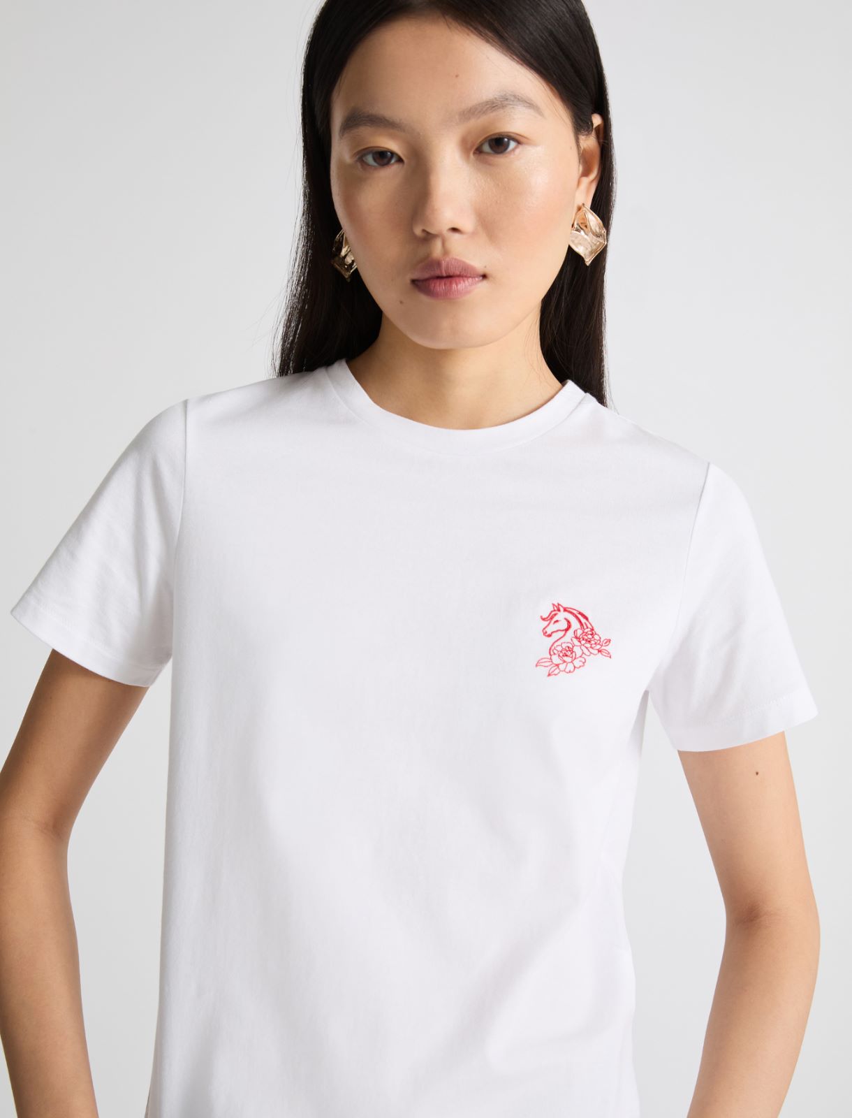 Embroidered pure cotton T-shirt - OPTICAL WHITE - Marella - 5