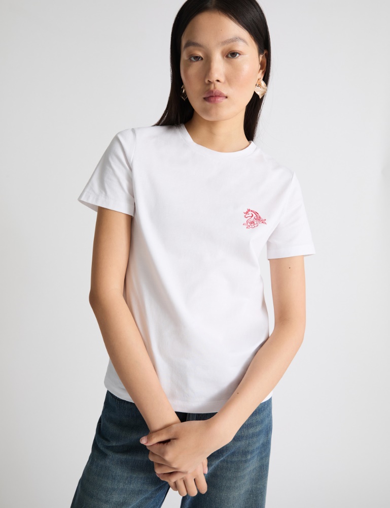 T-shirt Damart Ricami Inglesi Puro Cotone Bio – Manica Corta Colore Rosa Corallo, Vestibilità Comoda