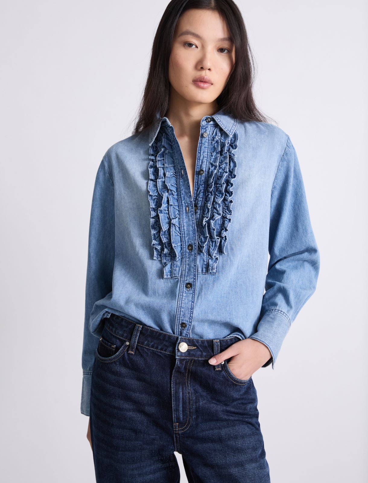 Chemise ruchée en denim - AZURE POUDRE - Marella - 4
