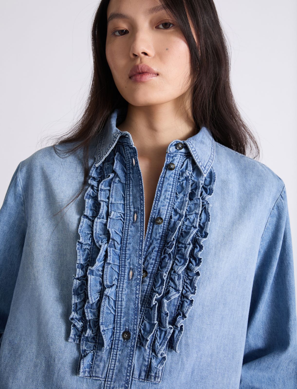 Chemise ruchée en denim - AZURE POUDRE - Marella - 5