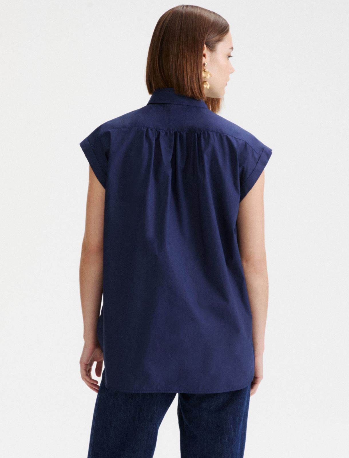 Ärmellose Hemdbluse aus Popeline - BLAU - Marella - 3