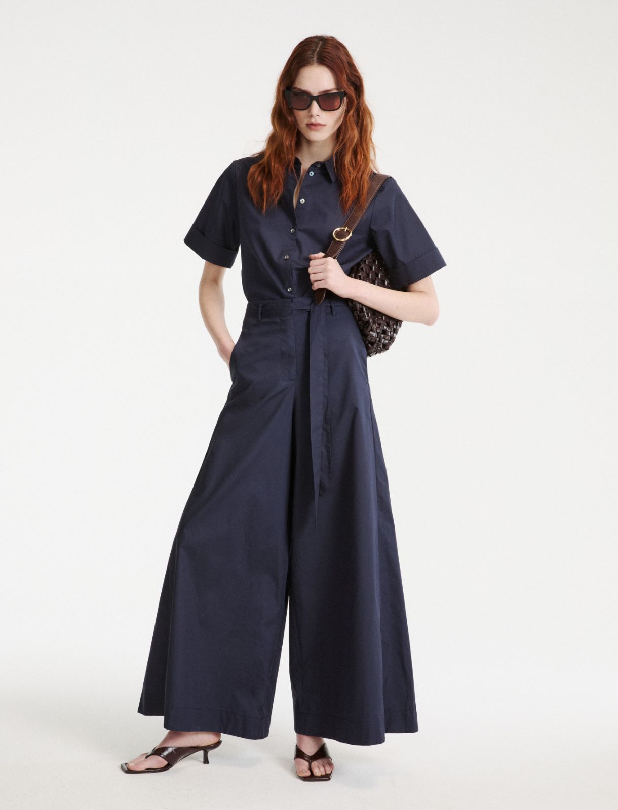 Flared poplin shirt - Navy - Marella - 2