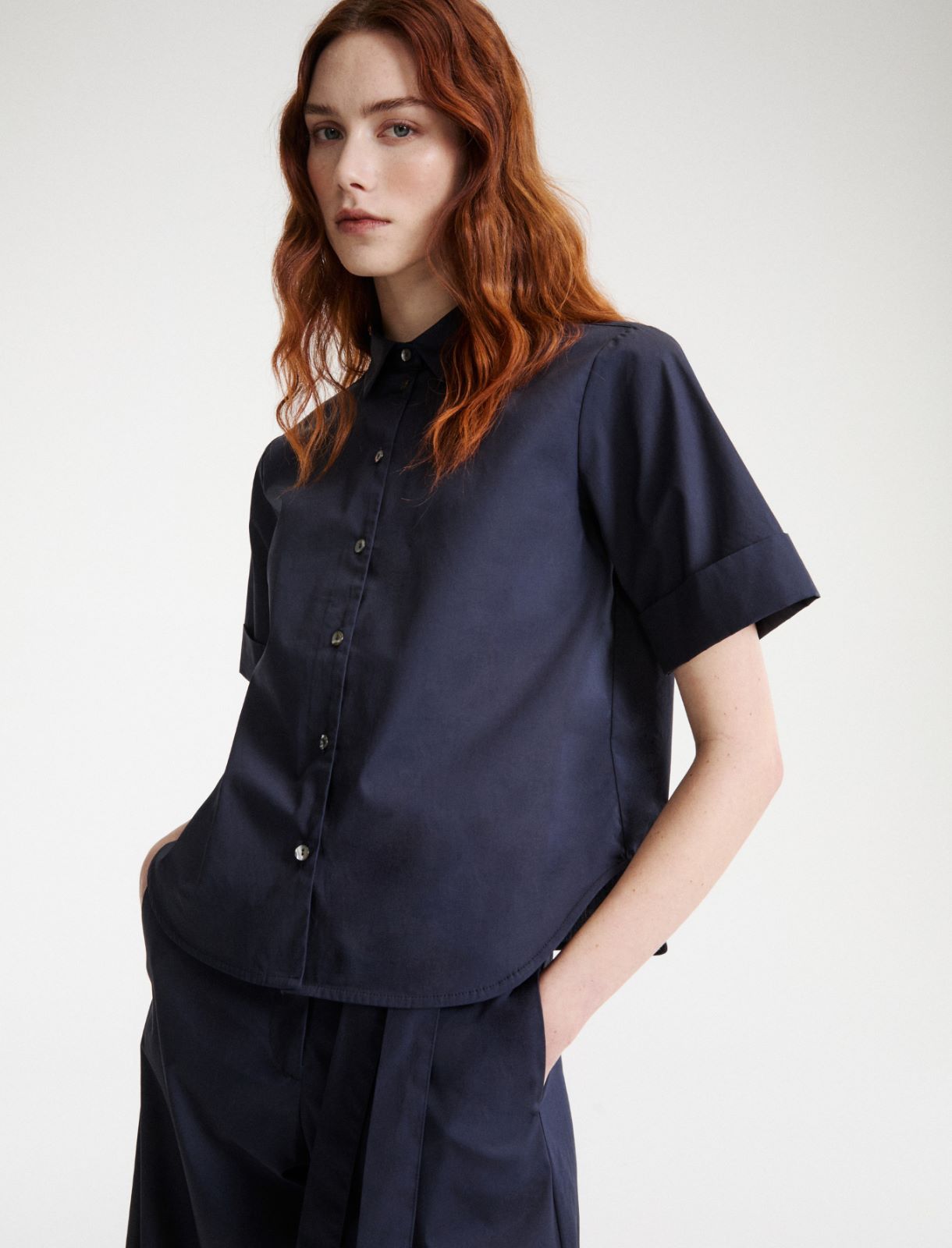 Flared poplin shirt - Navy - Marella - 4