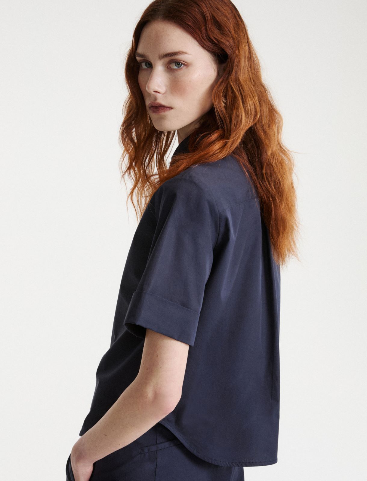 Flared poplin shirt - Navy - Marella - 6