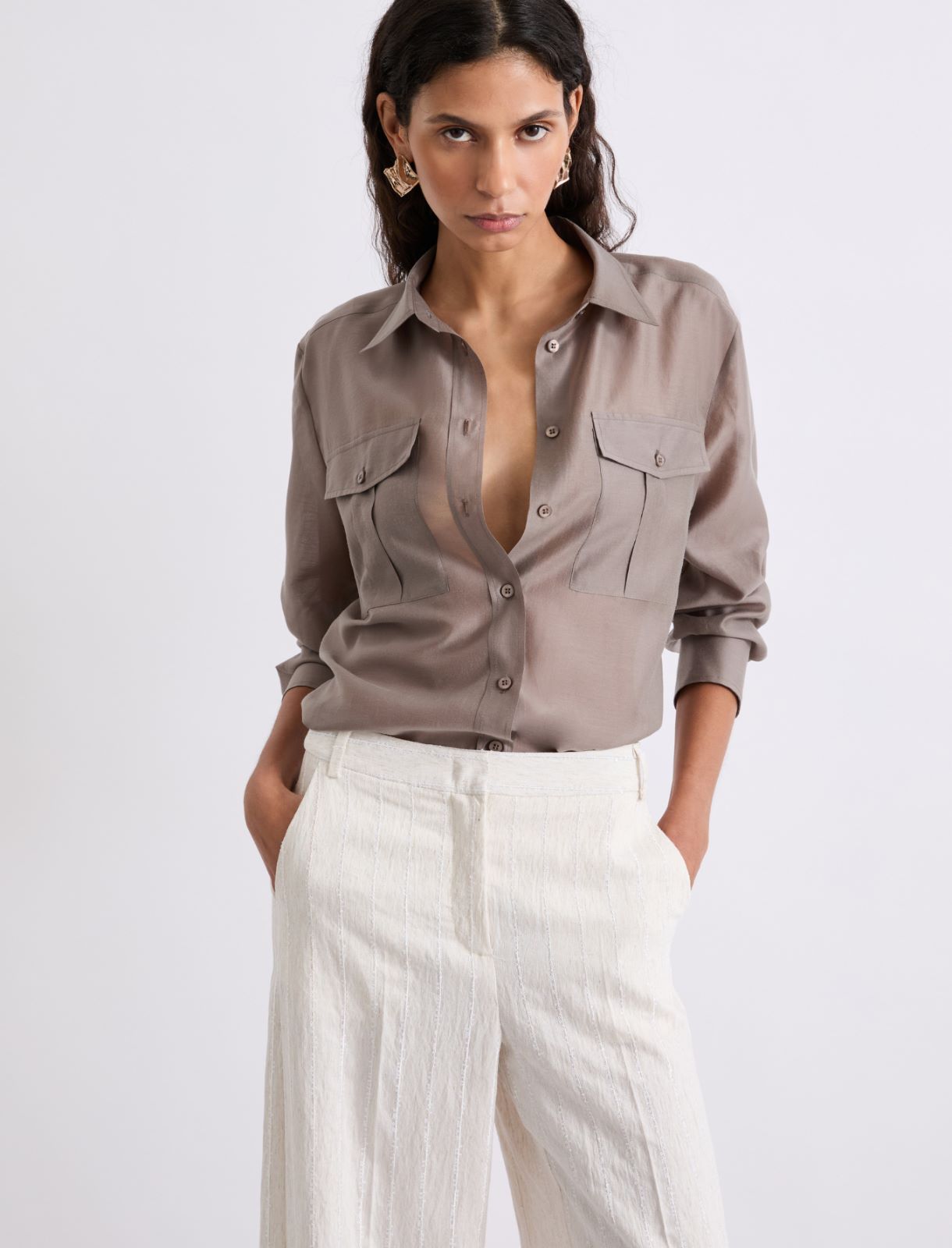 Koszula z organdyny - KAMIENNY - Marella - 4