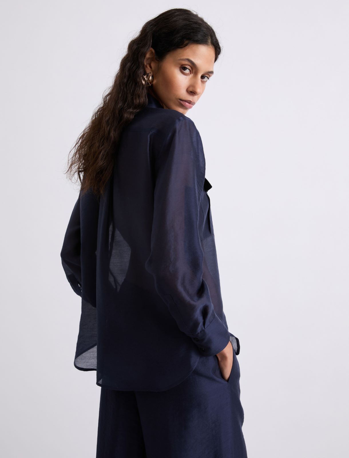 Koszula z organdyny - CIEMNOGRANATOWY - Marella - 3