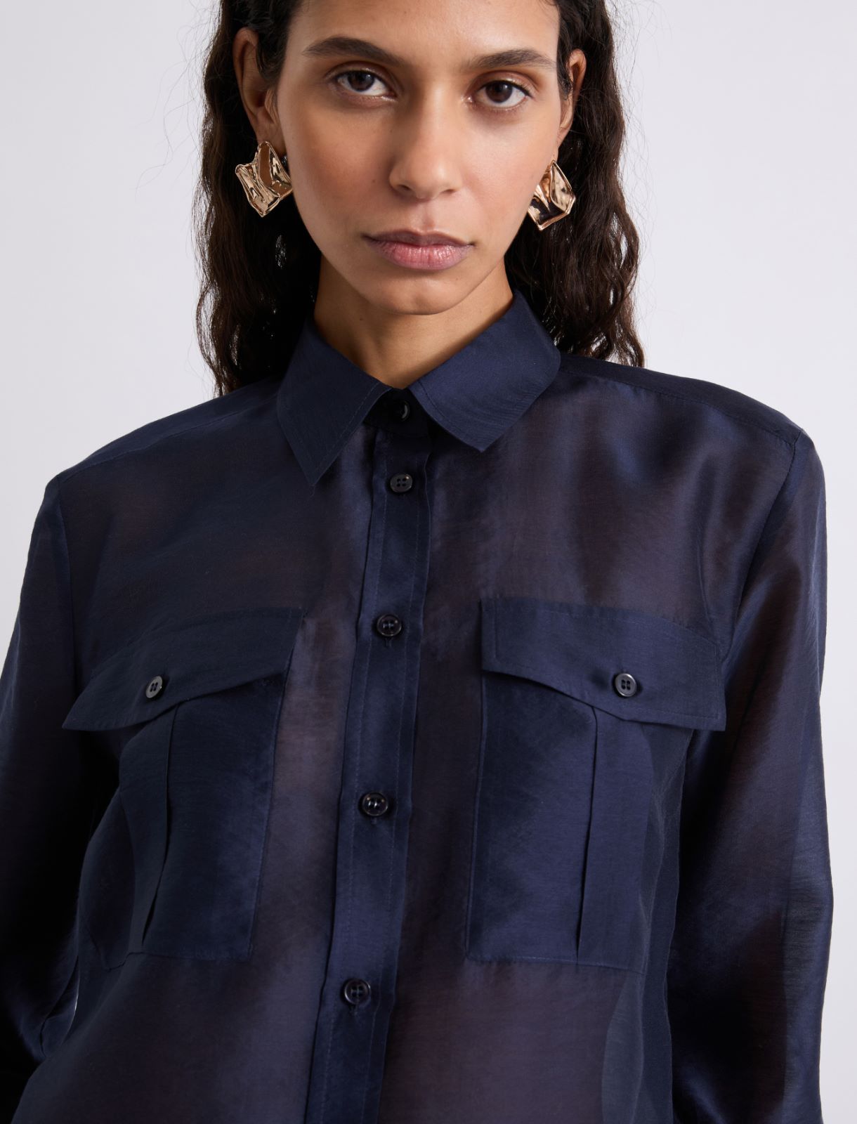 Koszula z organdyny - CIEMNOGRANATOWY - Marella - 5