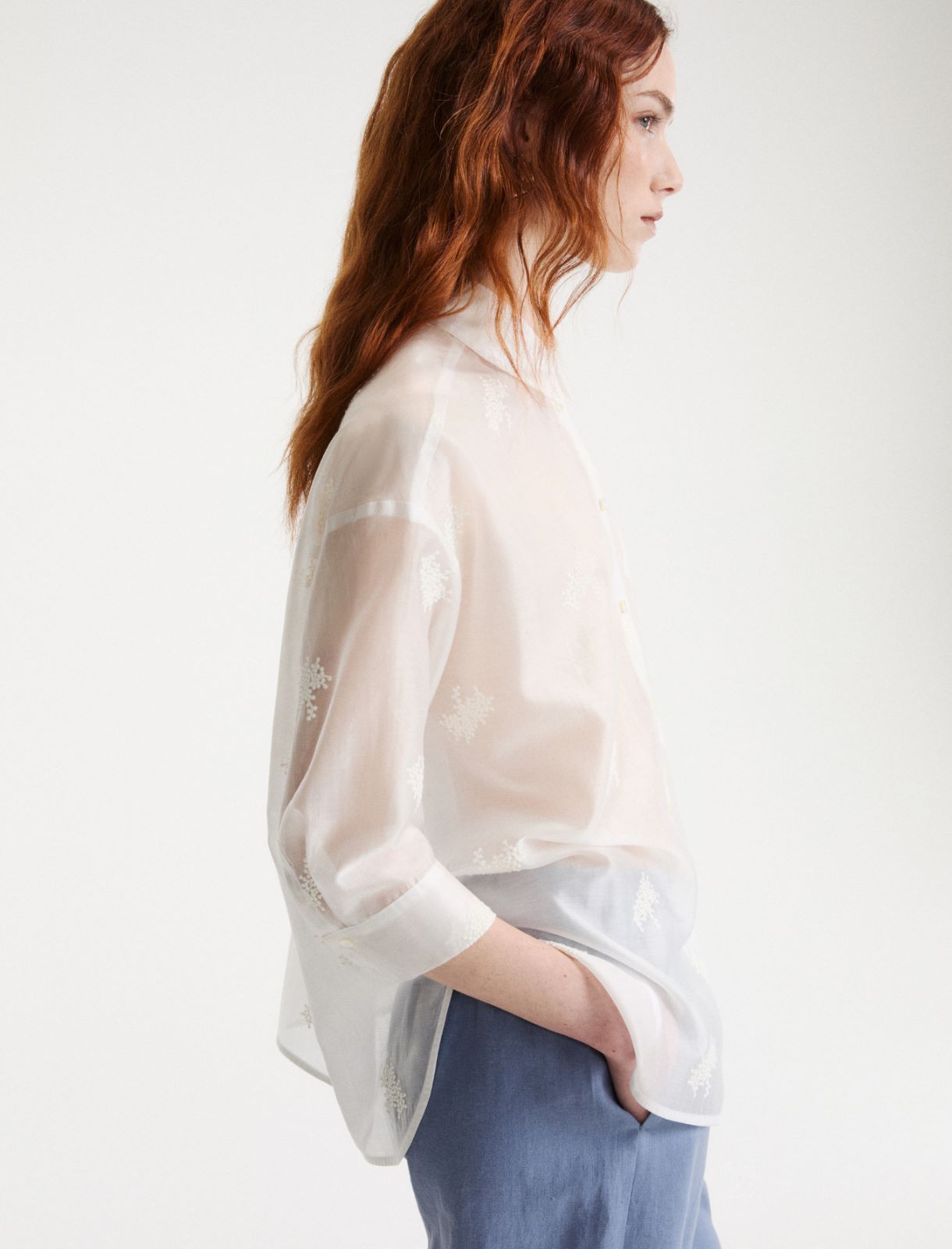 Oversized organza shirt - White - Marella - 5