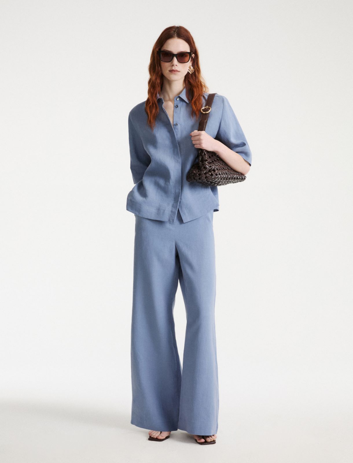 Pure linen cape shirt - Dust blue - Marella - 2