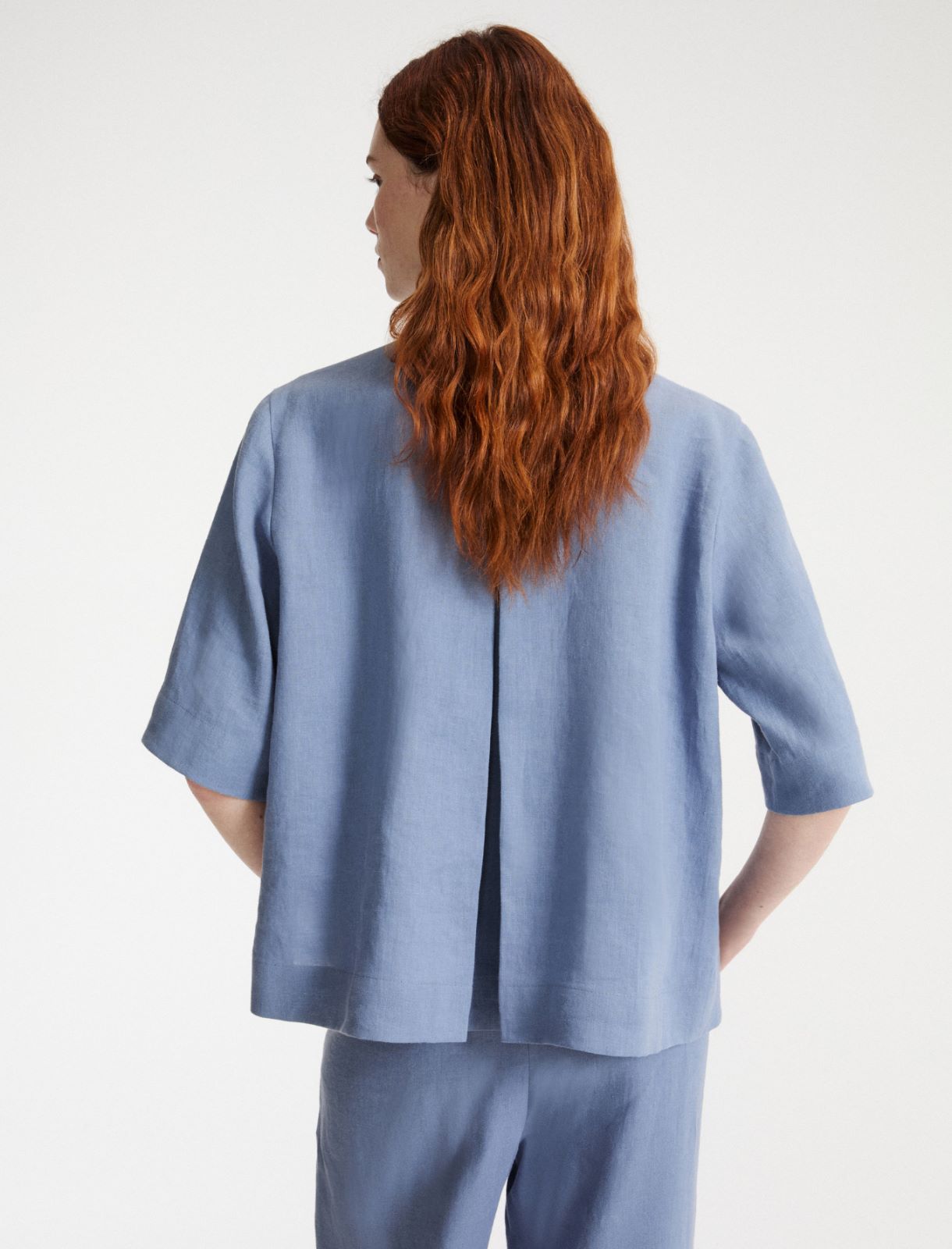 Pure linen cape shirt - Dust blue - Marella - 3