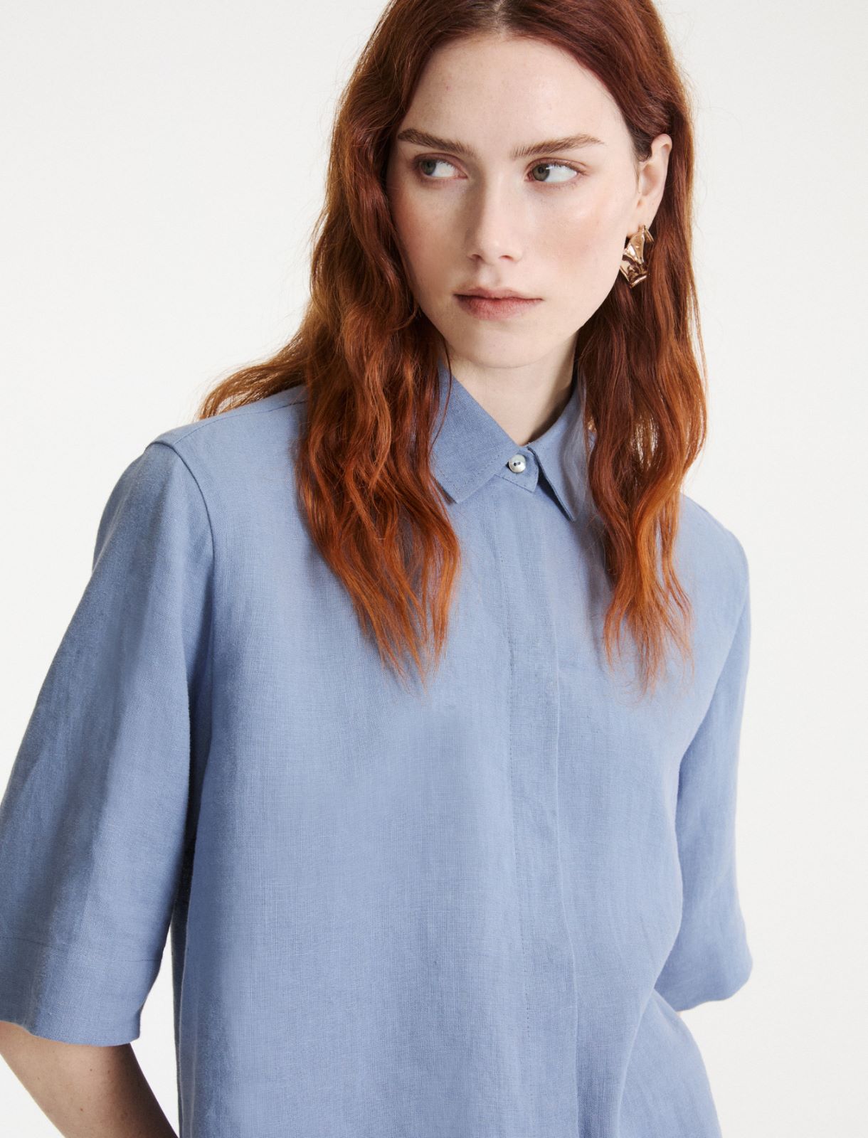 Pure linen cape shirt - Dust blue - Marella - 5