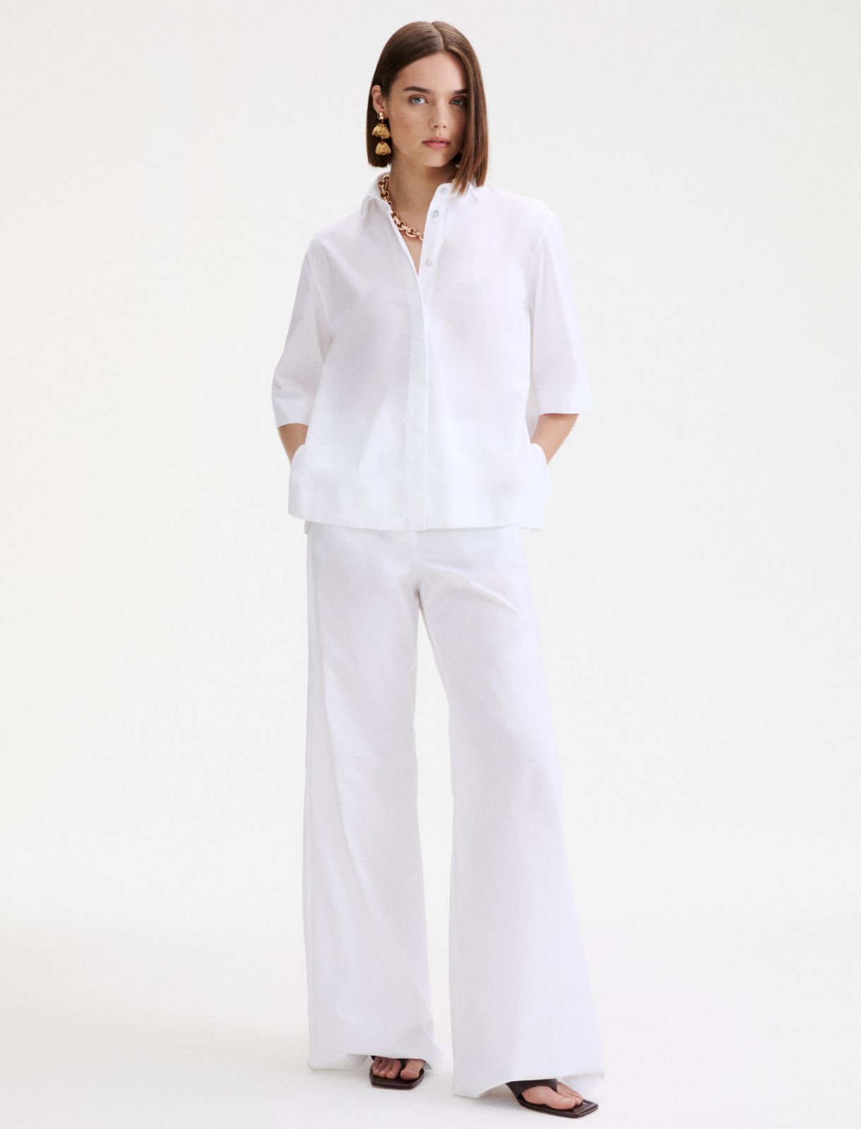 Poplin wide-leg trousers - OPTICAL WHITE - Marella - 2