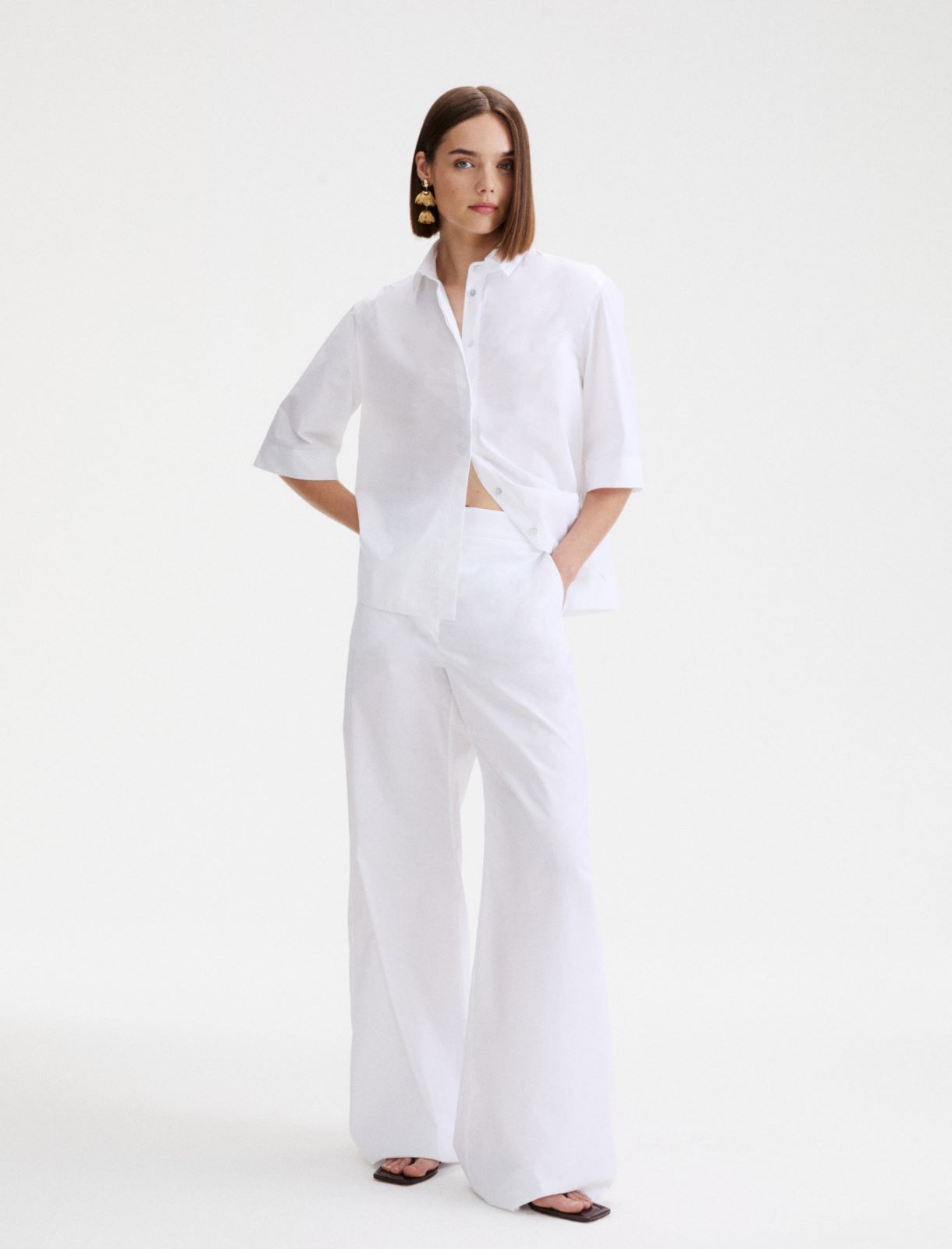 Poplin wide-leg trousers - OPTICAL WHITE - Marella - 4